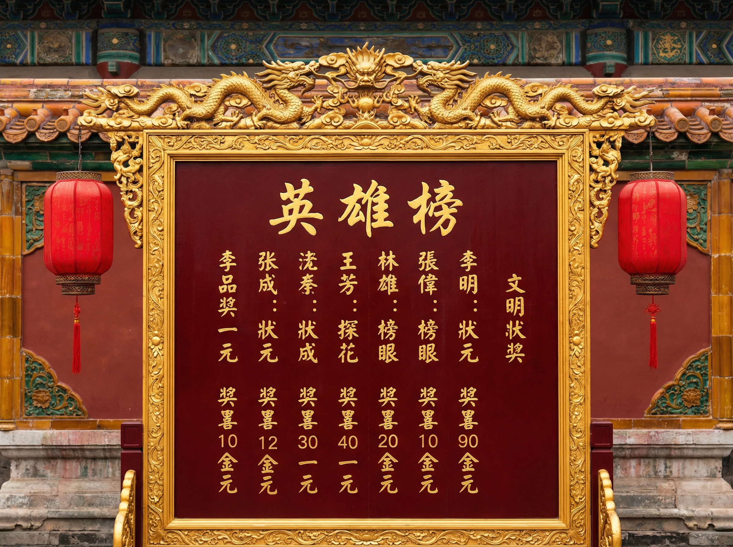 pg娱乐城英雄榜中奖喜报红榜金色龙纹